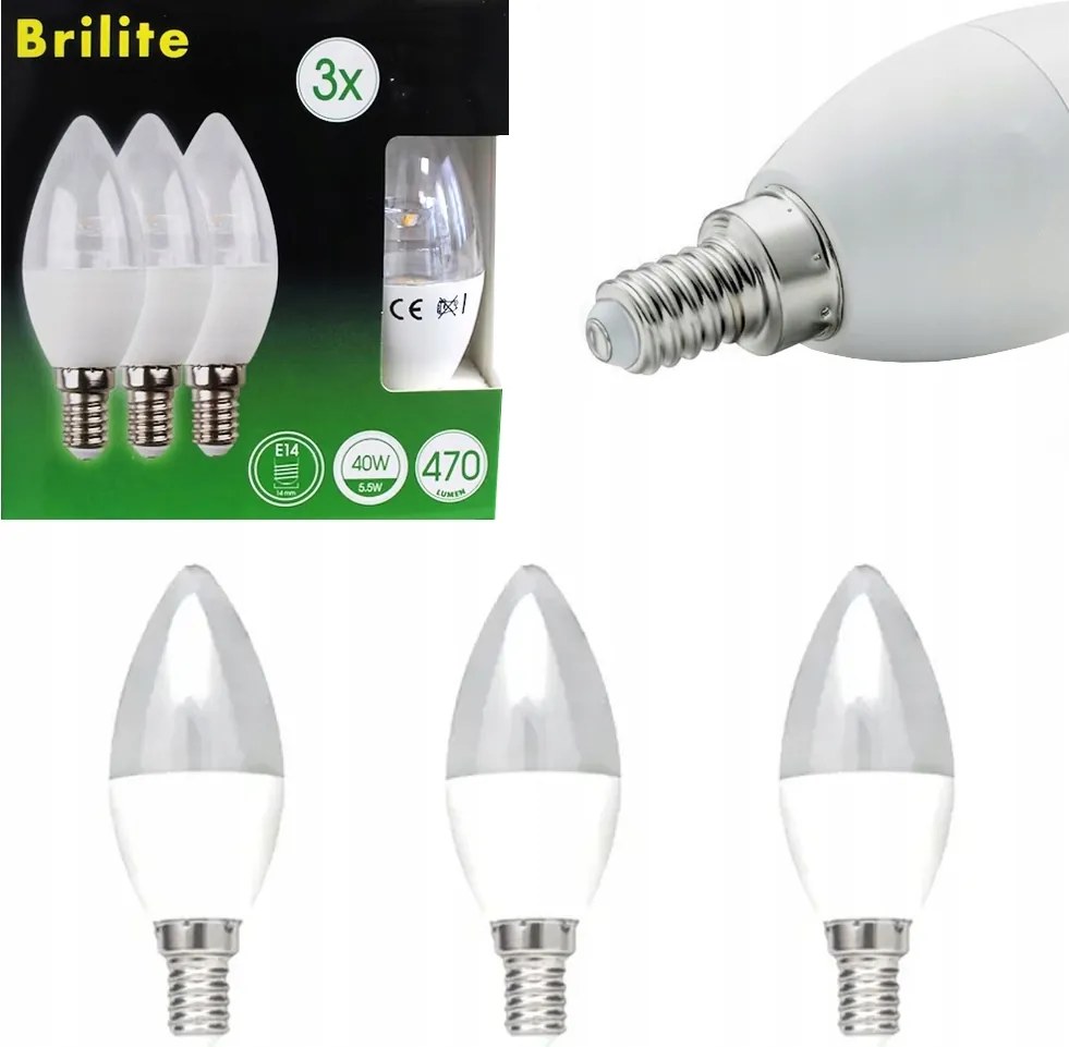 3 db E14 Led Izzó 5,5W 40W Gyertya B35 470lm Meleg Fehér 2700K