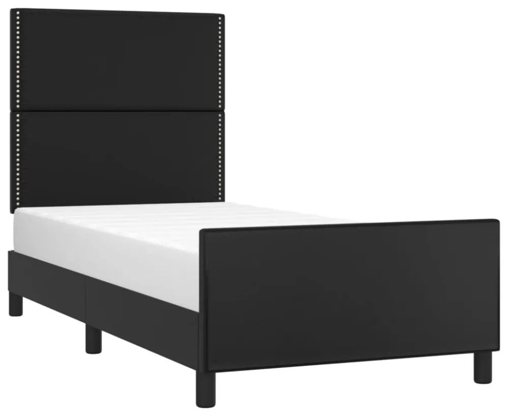 fekete műbőr ágykeret fejtámlával 100x200 cm