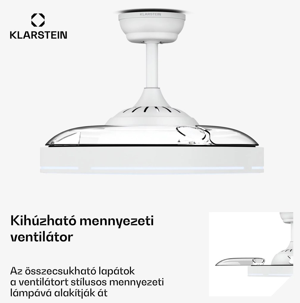 Klarstein AirFold, Okos mennyezeti ventilátor, Behúzható szárnyak, Dimmelhető LED világítás, Okos
