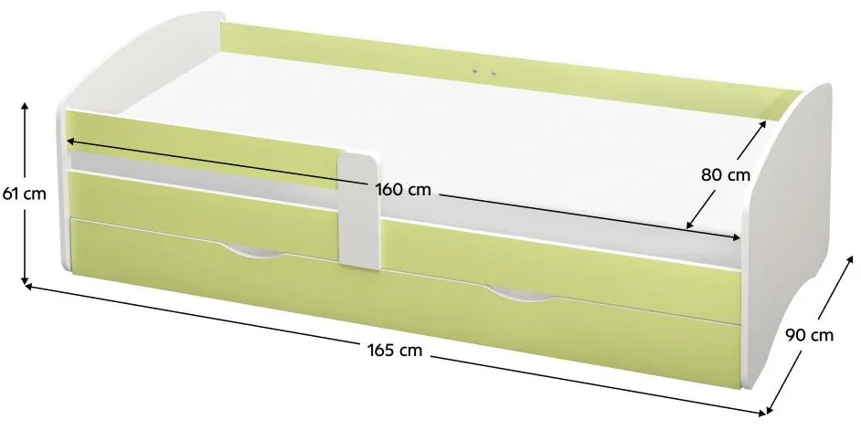 Egyszemélyes ágy 80 cm Carecen (zöld + fehér) (ágyráccsal)  (tárolóhellyel). 1116282