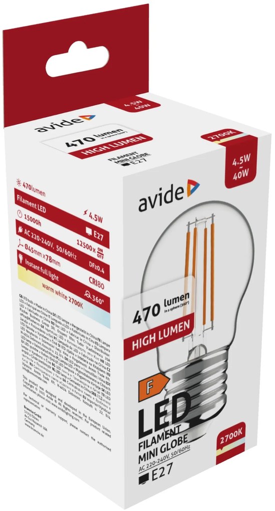 Avide LED Filament Mini Globe 4.5W E27 WW 2700K