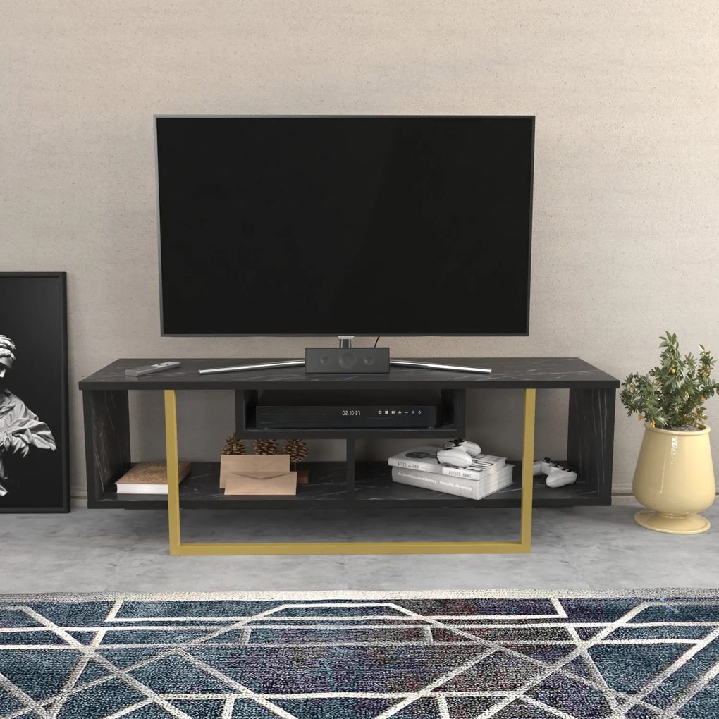 TV szekrény Asal 120 - Black, Gold