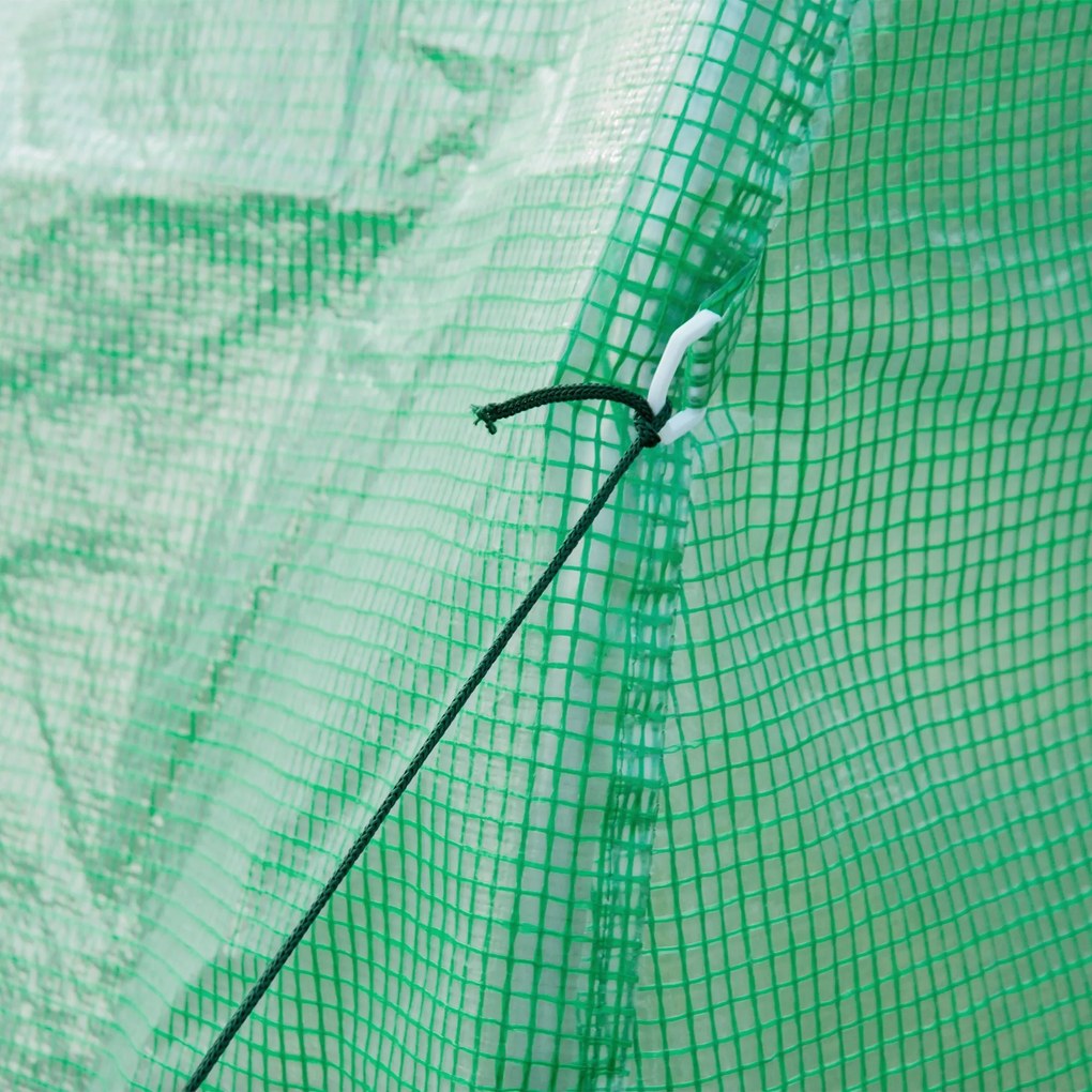 Outsunny Kerti Túnel Üvegház 6m² Földi Felülettel 3L x 2W x 2H m Megerősített Csővázzal Cipzáras Ajtóval és 6 Felgörgethető Ablakkal Zöld | Aosom