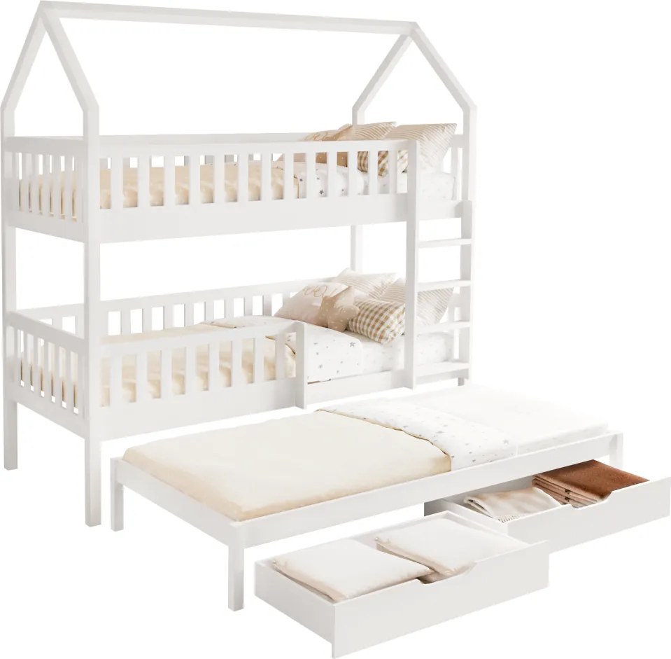 Montessori emeletes ágy pótággyal, fehér, VENITA TYP 1