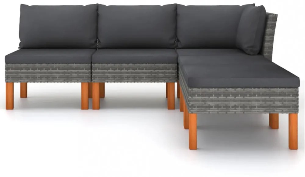 5 részes szürke polyrattan kerti ülőgarnitúra párnákkal