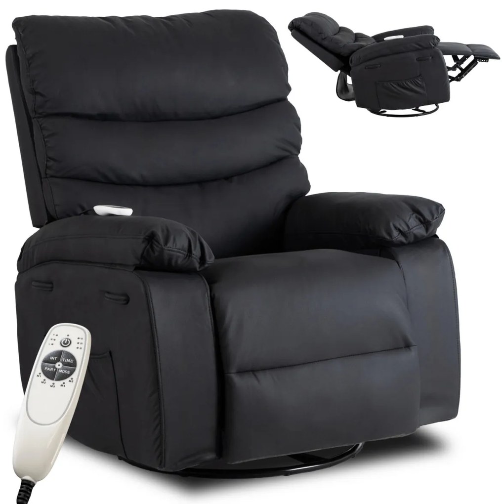 Elektromosan Vezérelhető Masszázsfunkciós Relaxfotel Fotel Fekete Színben. BRUCE