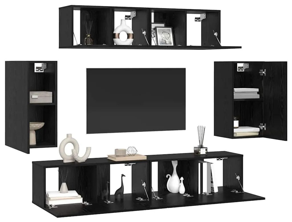 TV szekrény garnitúra 6 pcs Musta tammi 80 x 30 x 30 cm Faanyag