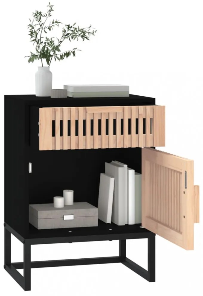 2 db fekete szerelt fa és vas éjjeliszekrény 40x30x55,5 cm