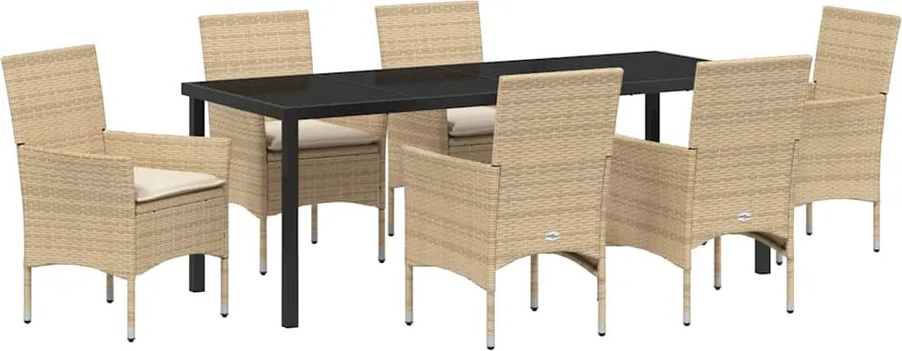 vidaXL Kert étkező szett párnával 7 pcs Bézs polirattan