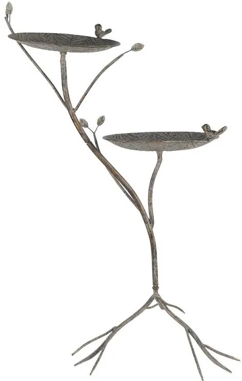 Antikolt zöld fém madártető két tálcás állvány 78 cm