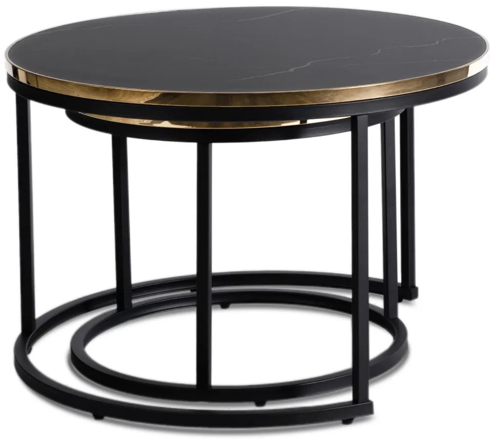 Zestaw Stolików ARON Czarny márvány/Złoty