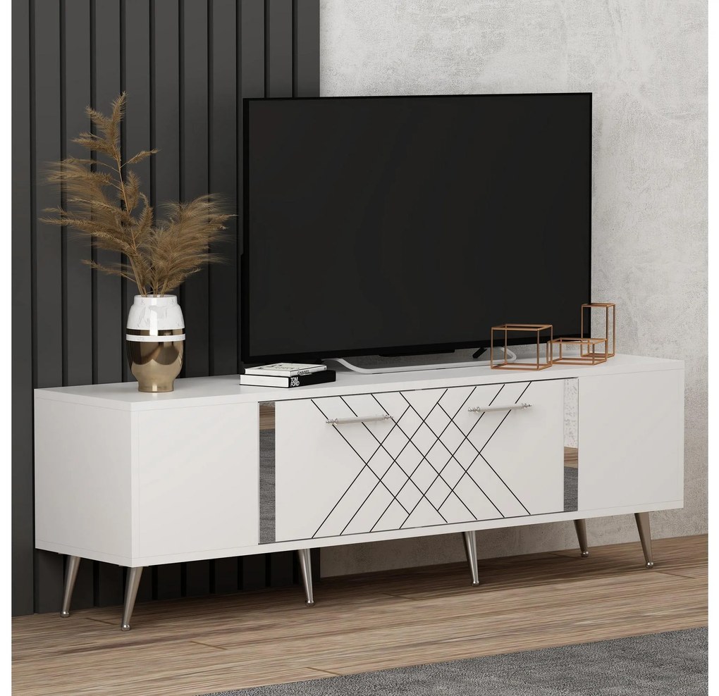 TV asztal/szekrény Tunini (fehér + ezüst) . Akció -20%. 1095249
