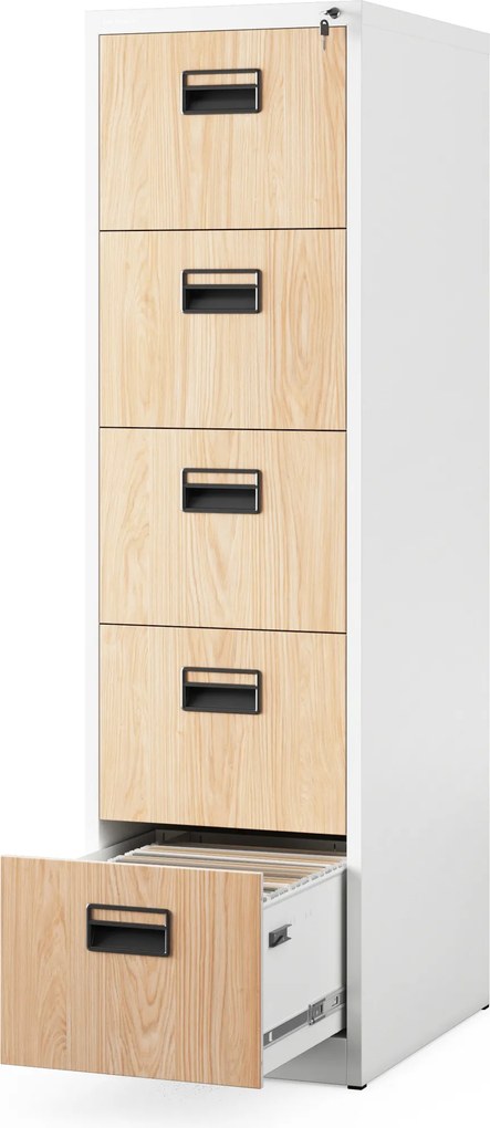 5 fiókos fém iratszekrény, fehér/sonoma tölgy, 460x1625.5x620 mm: SARA Eco Design