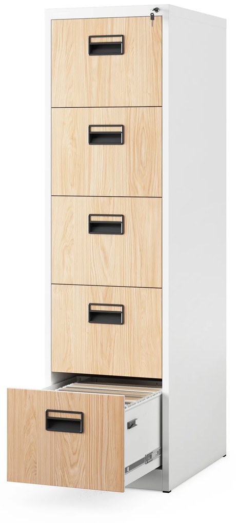 Fém irattartó szekrény, 5 fiókos SARA V5, 460 x 1625.5 x 620 mm, Eco Design: fehér/ sonoma tölgy