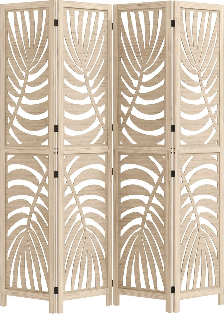 HOMCOM Beltéri 4 Paneles Fahasáb 160 x 170 cm Összecsukható és Hordozható Privátszűrő, Levél Mintás, Eltávolítható Elválasztó Nappaliba, Hálószobába,