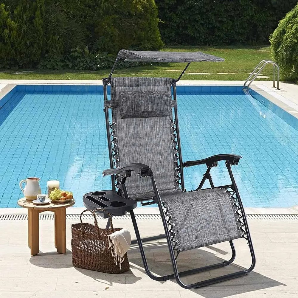 Zéró gravitáció szék napellenzővel és pohártartóval 2 db, több színben-szürke