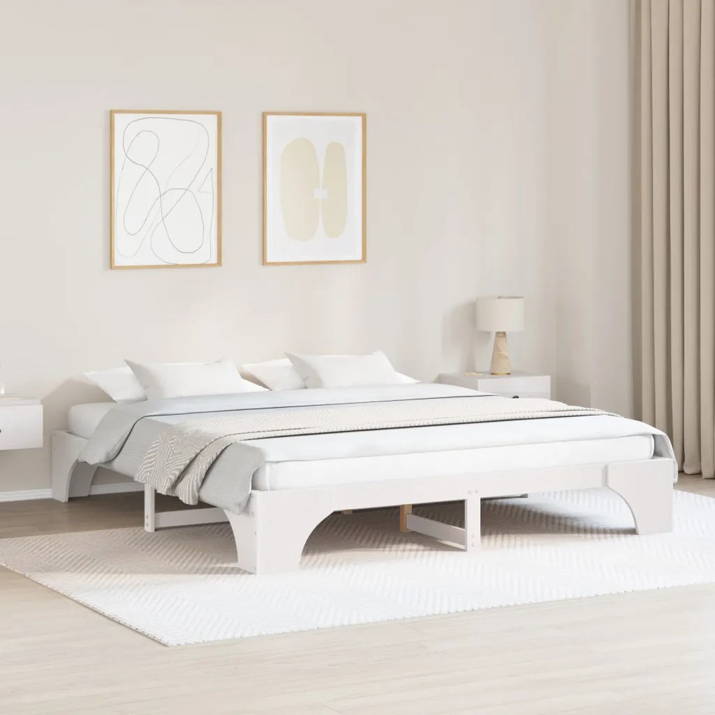 Ágytartó Fehér Tömörfa 200 x 200 cm Egyszerű Ágytartó