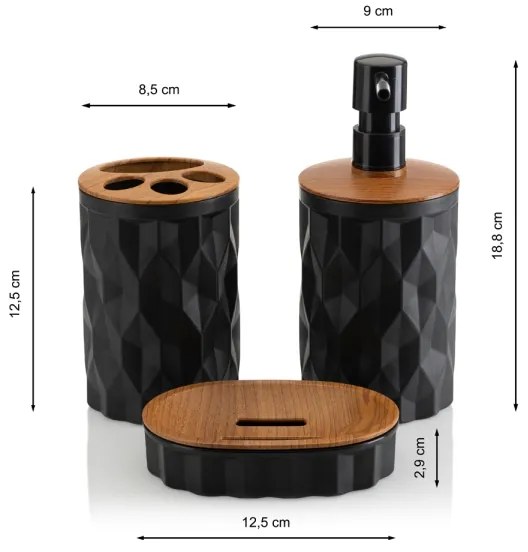 Fürdőszobai készlet REINA 5 db fekete/barna