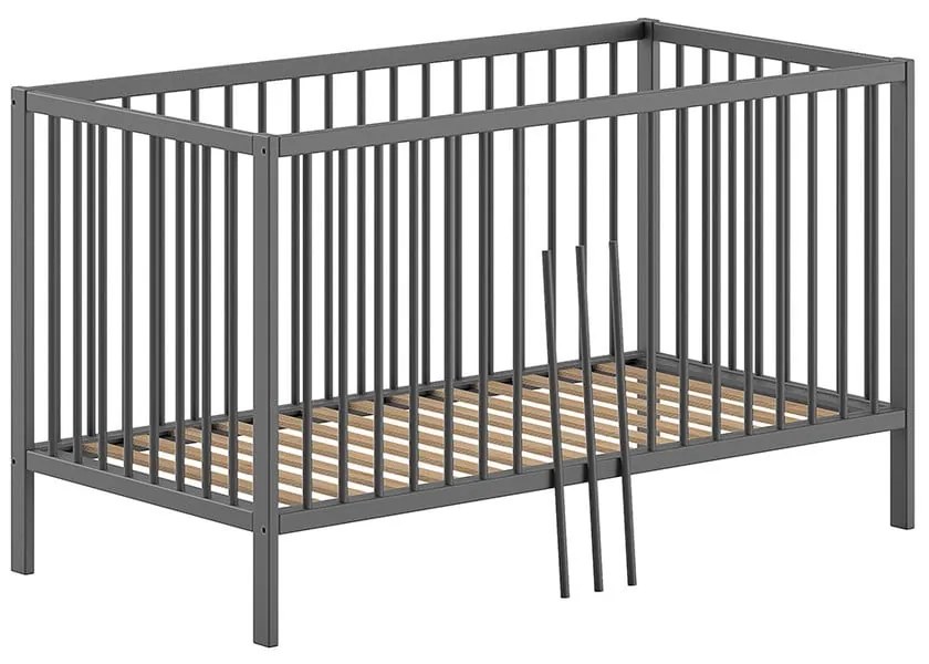 Antracitszürke borovi fenyő babaágy 70x140 cm DINO – Vipack