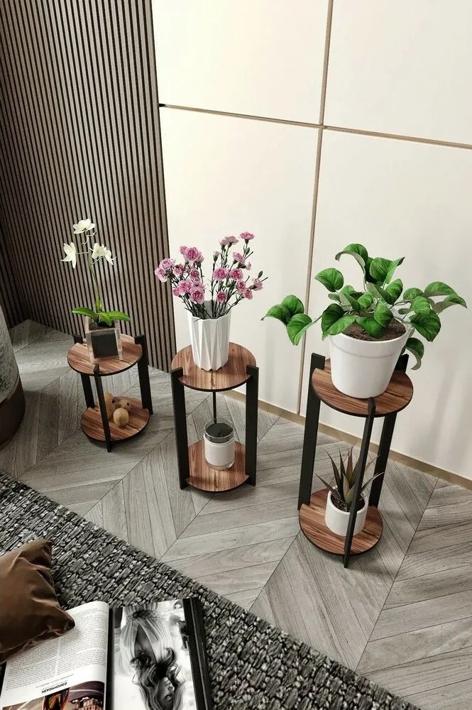 Virágállvány Flower Desk Round - Walnut