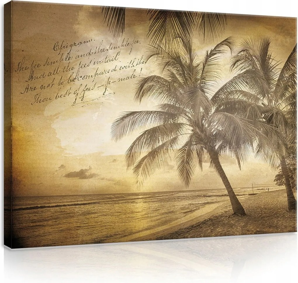 Vászonkép 100x75 Trópusi táj pálmafák tengerpart naplemente óceán tenger