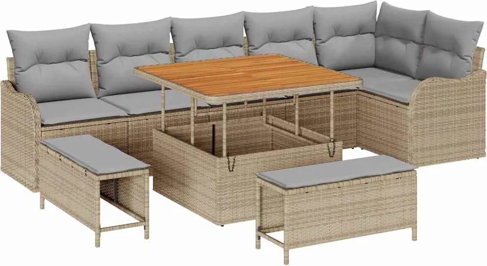 vidaXL Kerti Kanapé Szett párnával 9 pcs Beige és Világosszürke