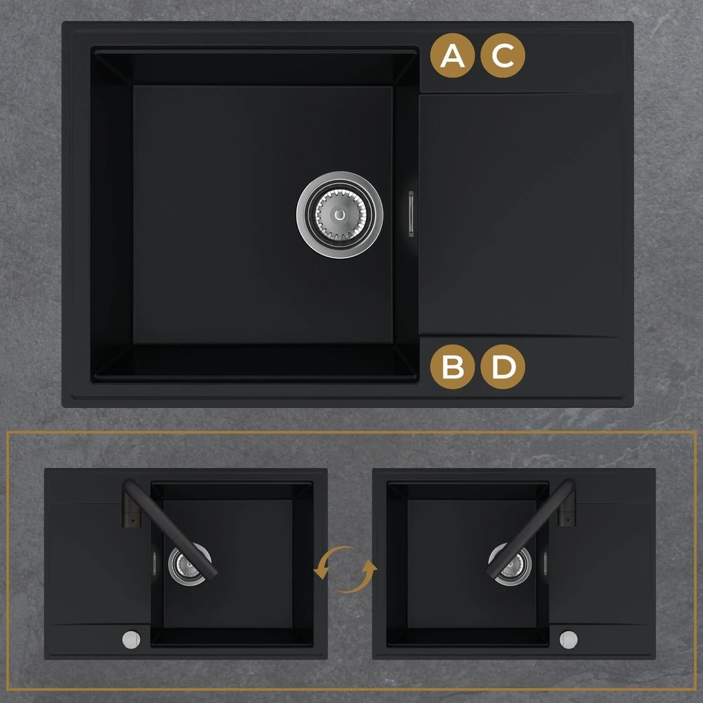 SINK Quality Quality Sink55 mosogató, gránit konyhai mosogató 680x460x215 mm, bézs, SKQ-SINK.P.1KDO