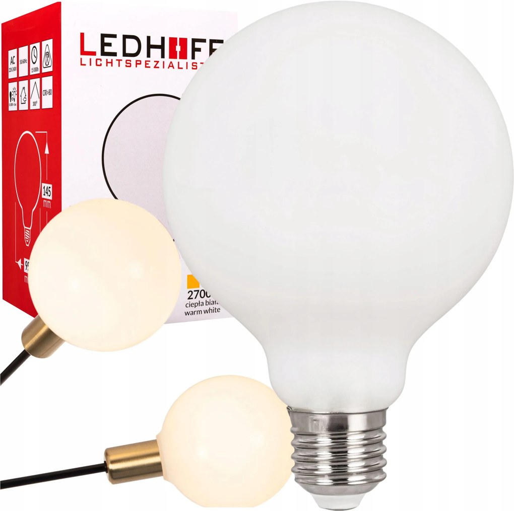 Led izzó E27 Meleg tejfehér 8W G95 Lámpabúra Erős fény 1070lm Dekoratív