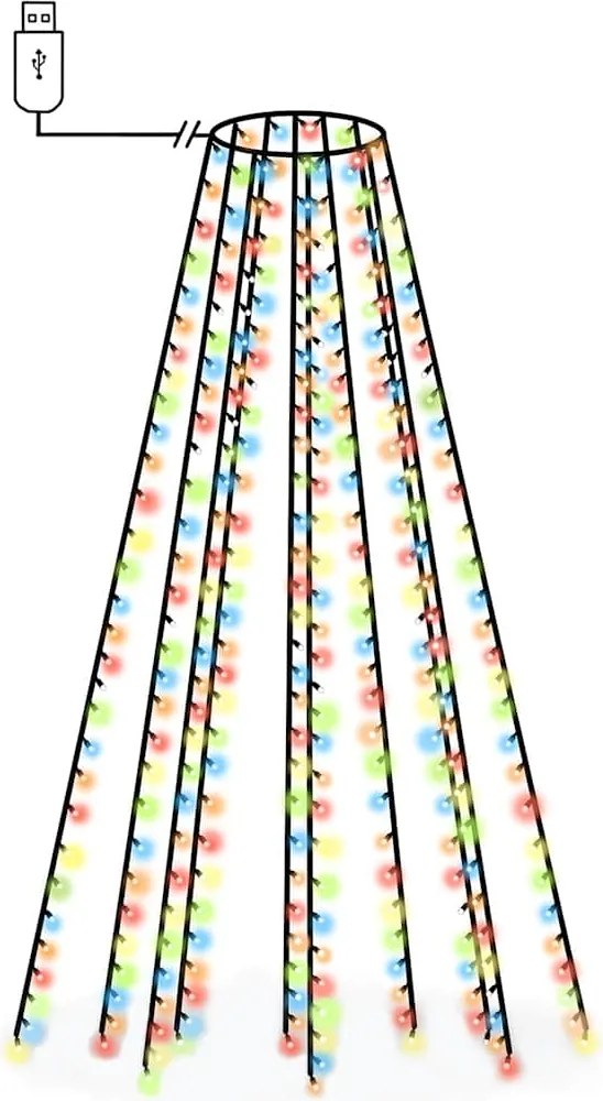 vidaXL karácsonyfa-fényháló 250 színes LED-del 250 cm