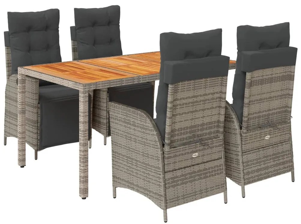 5 részes szürke polyrattan kerti étkezőgarnitúra párnával