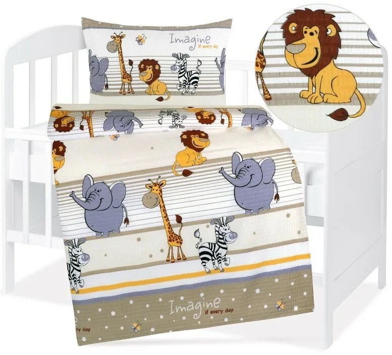 Bellatex Baby krepp ágynemű Agata Safari bézs, 90x 135 cm, 45 x 60 cm, 90 x 135 cm, 45 x 60 cm