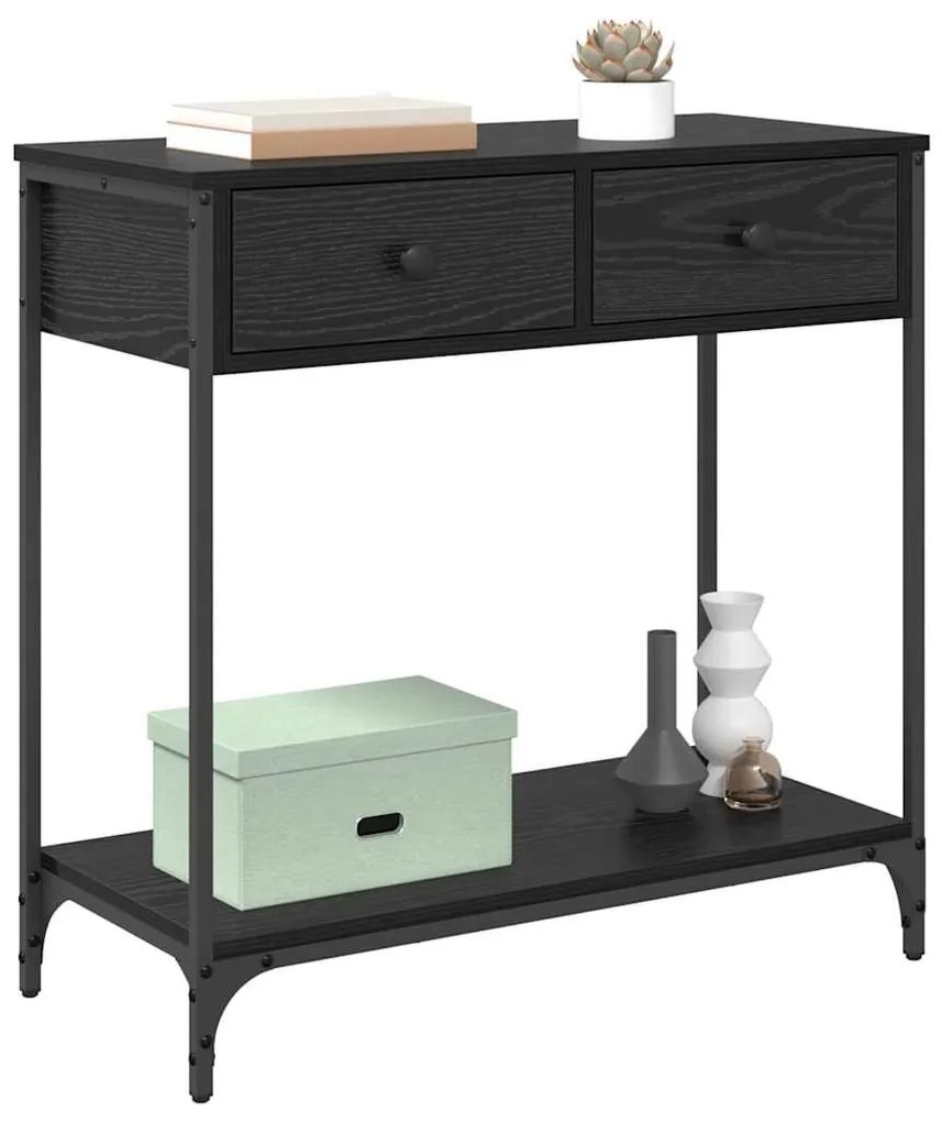 vidaXL Konzolasztal fiókkal Fekete tölgy 75 x 34,5 x 75 cm Faanyag