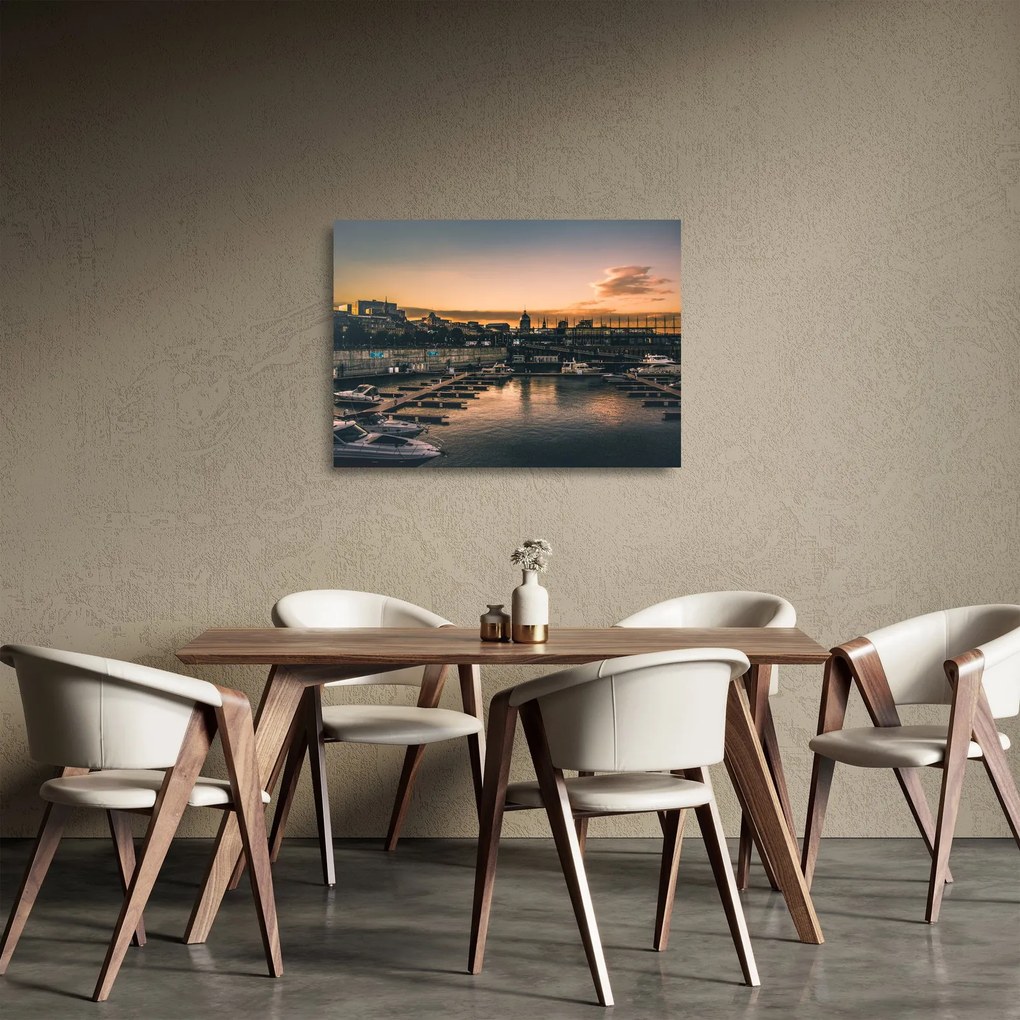 Kép - kikötő város (üvegen) (70x50 cm)