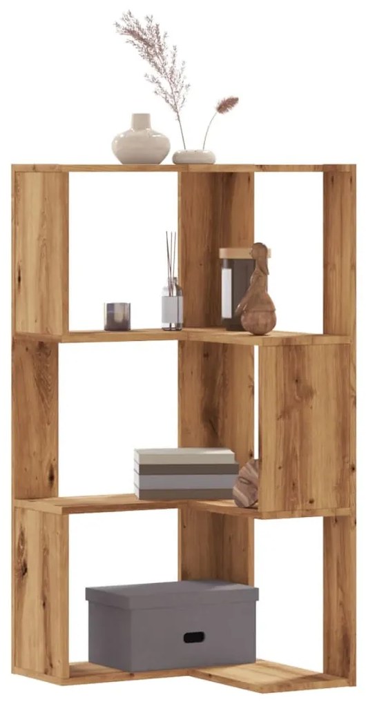 3 szintes szerelt fa sarok könyvespolc 50 x 50 x 102 cm