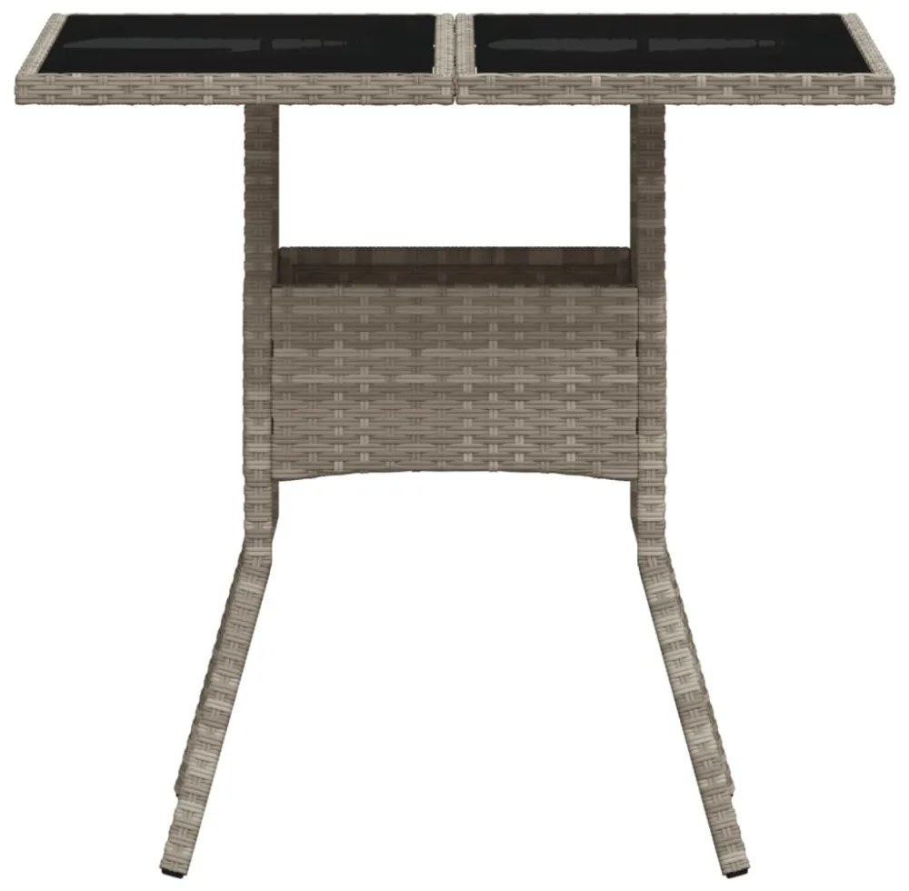 világosszürke polyrattan üveglapos kerti asztal 80 x 80 x 75 cm