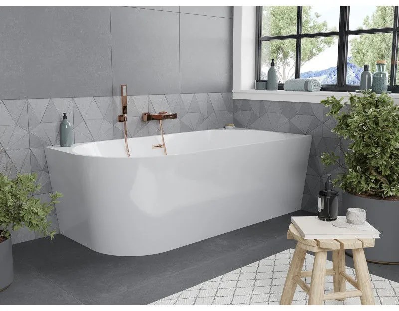 Mexen Mia, szabadon álló sarokkád, jobb, 150 x 75 cm, fehér, réz túlfolyó, 52691507500P-65