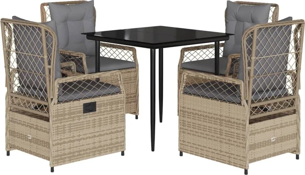 vidaXL 5 részes bézs polyrattan kerti étkezőgarnitúra párnákkal