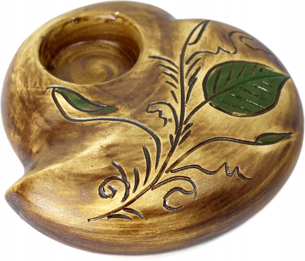 Kerámia gyertyatartó Ø-15 cm vágott zöld levél