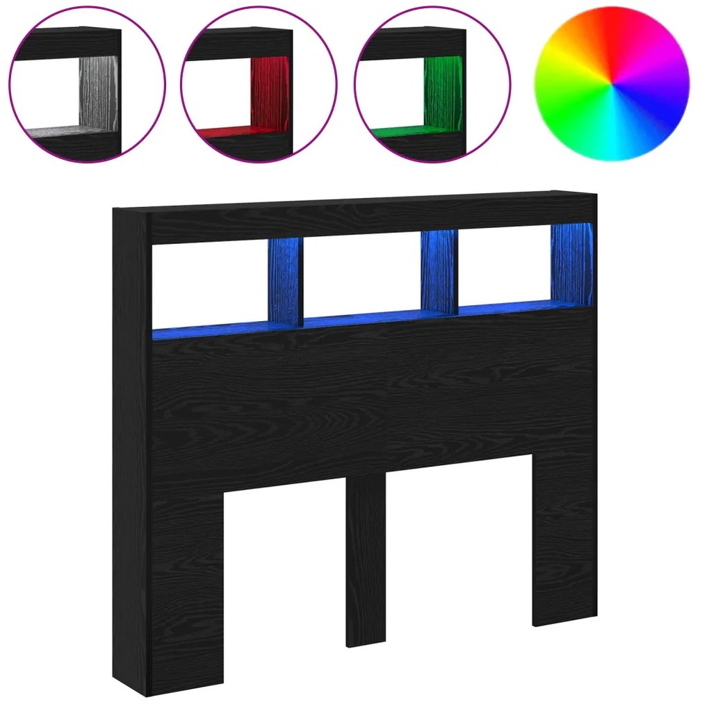 LED-es Fejtámla Szekrény Musta tammi 122 x 17 x 102 cm Faanyag