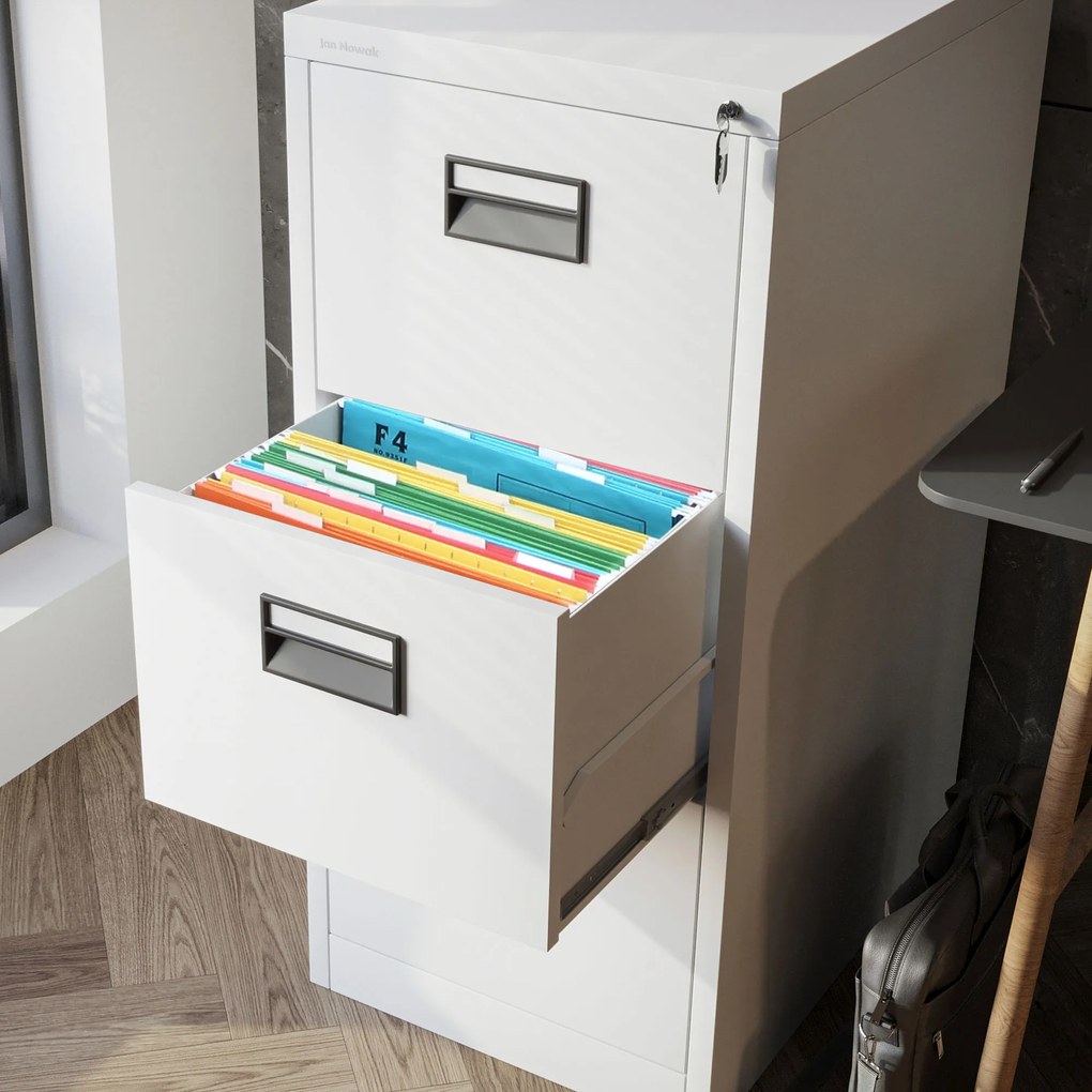 Fém irattartó szekrény, 3 fiókos SARA V3, 460 x 1020 x 620 mm, fehér