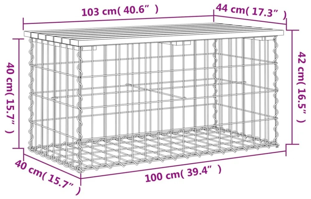 impregnált fenyőfa gabion kerti pad 103 x 44 x 42 cm