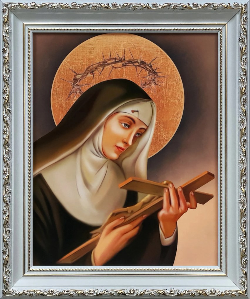 Vászonkép 31x26 Szent Rita Fehér Díszített Keret