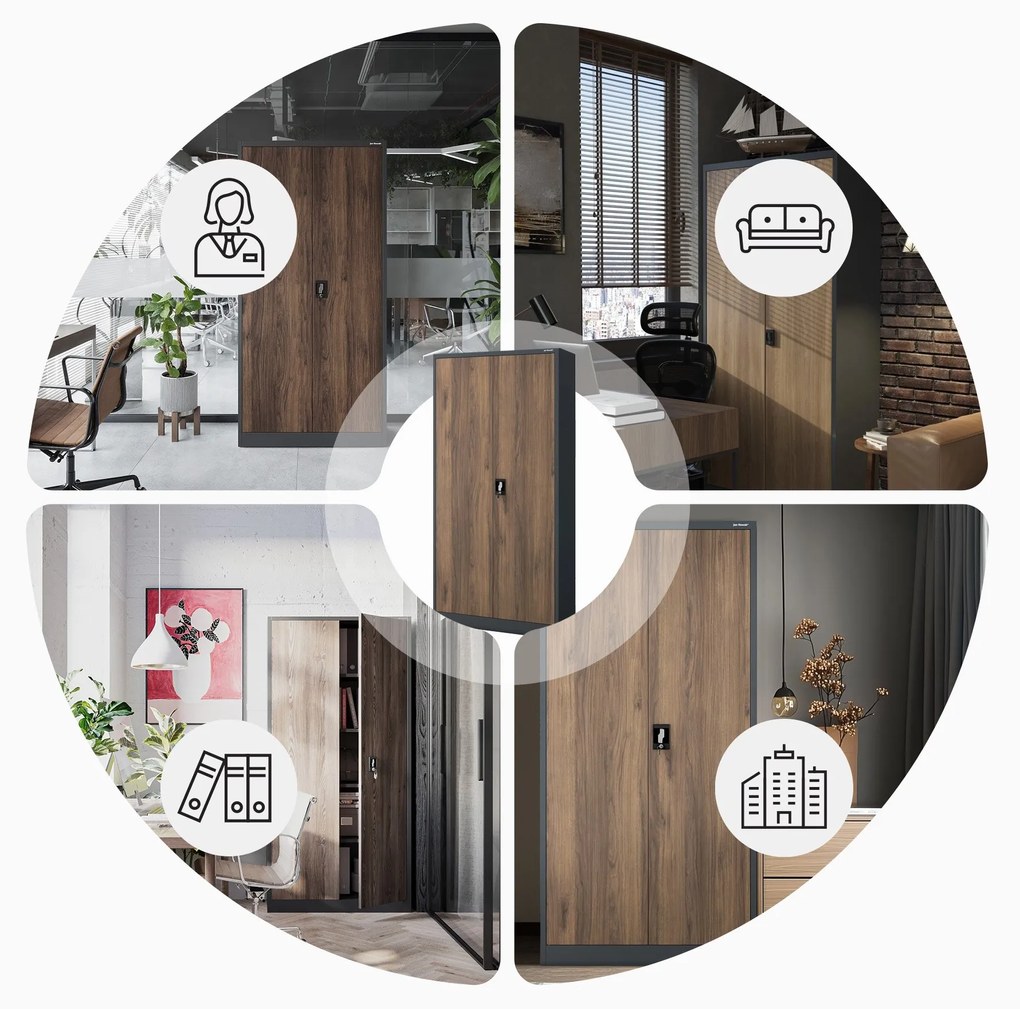 Fém iratszekrény JAN H, 900 x 1950 x 400 mm, Eco Design: antracit/ dió