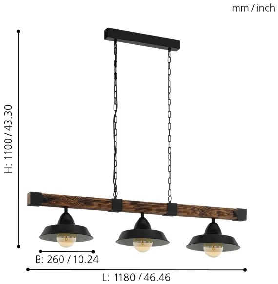 Eglo 44086 - Láncos csillár OLDBURY 3xE27/60W/230V