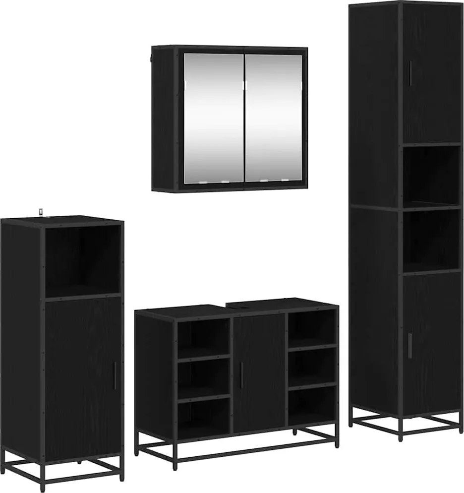 vidaXL Fürdőszoba bútor szett polcokkal 4 pcs Fekete tölgy Faanyag