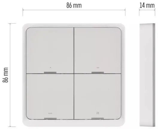 Kapcsoló 4-gombos GoSmart 1xCR2430 Tuya fehér