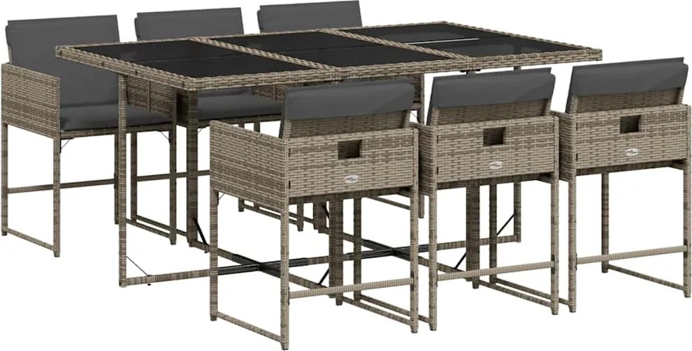 vidaXL 7 részes szürke polyrattan kerti étkezőgarnitúra párnával