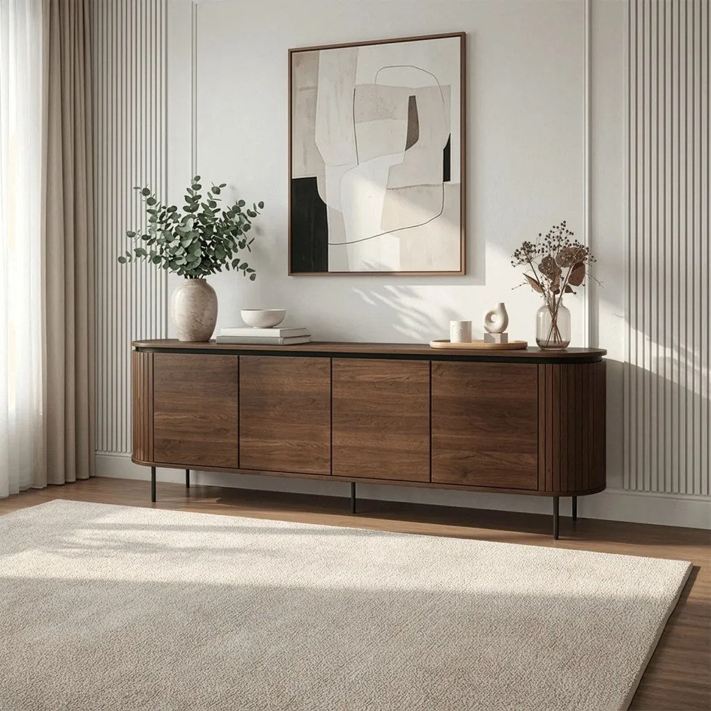 Komód 200 cm méretben, négyajtós kivitelben, dió színben BECK