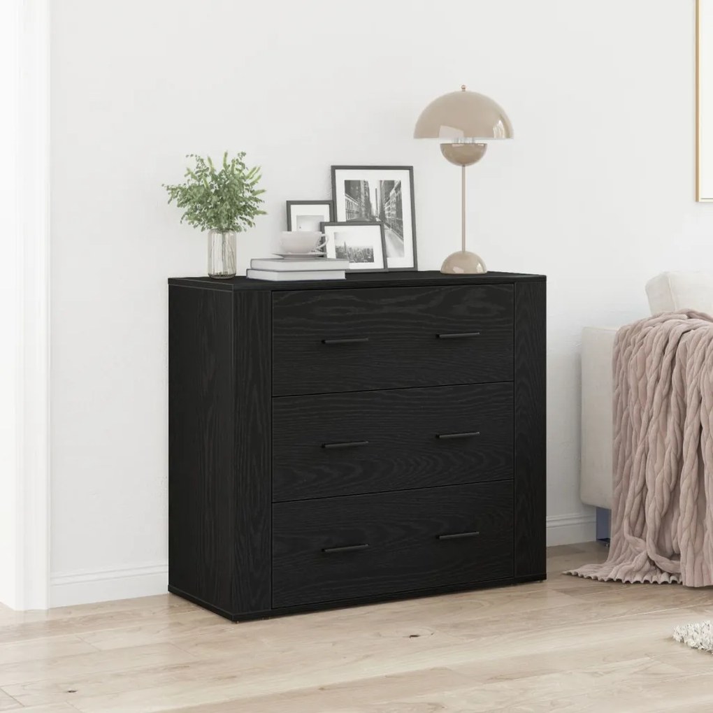 Oldalszekrény Fekete Tölgy 33x80x70 cm Műgyanta