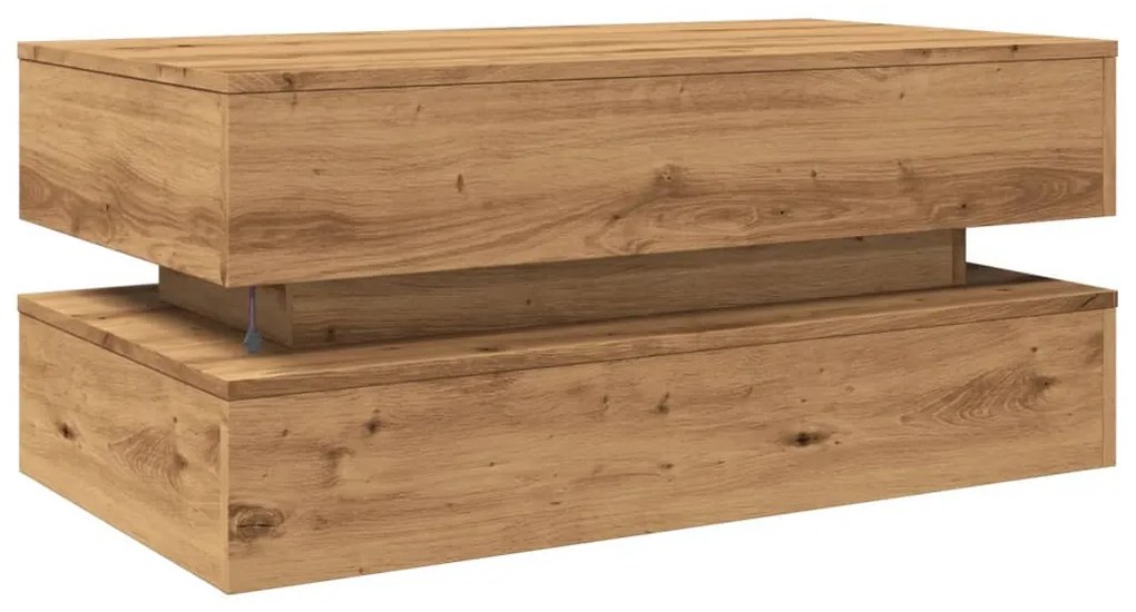 kézműves tölgy színű dohányzóasztal LED-lámpákkal 90x50x40 cm